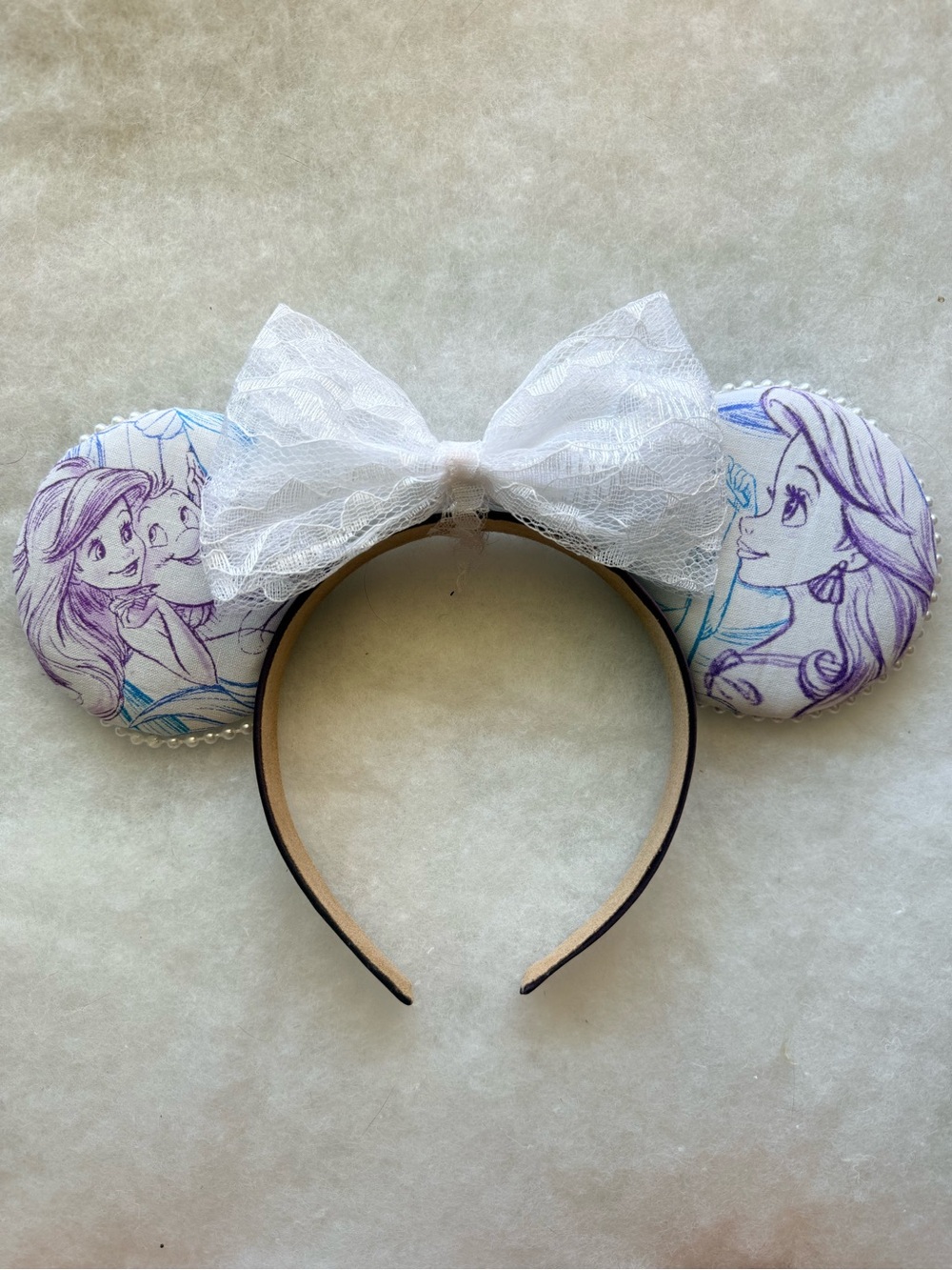 Handmade disney Princess Ariel Mouse Ears Headband with Lace Bow little mermaid